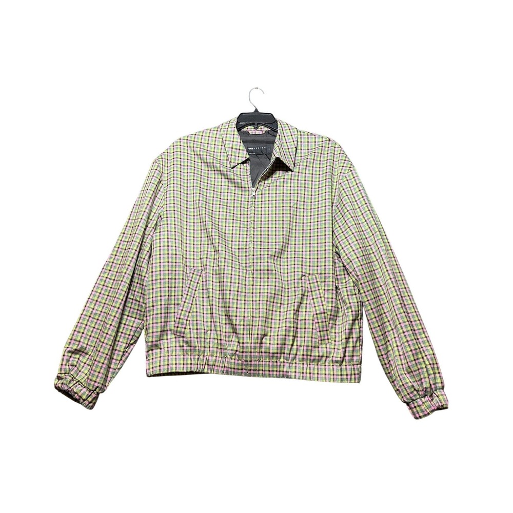 ASOS DESIGN Harrington Jacket Women L Multi Plaid Zip Up Elastic Hem